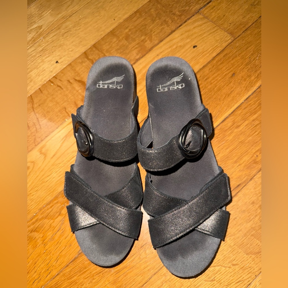 Dansko Graphite Slide Sandals with Straps